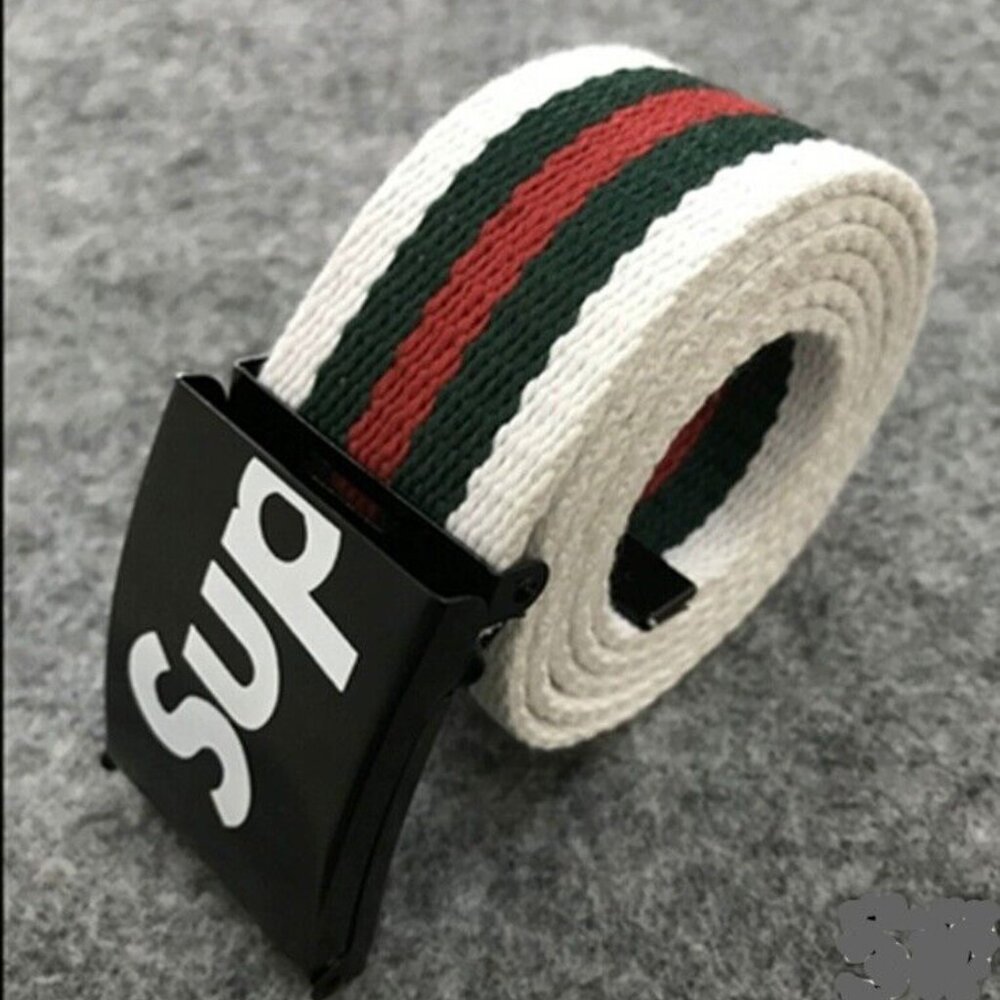 SUPREME Black and red STRIPED  adjustable ratchet clasp belt **LAST ONE**